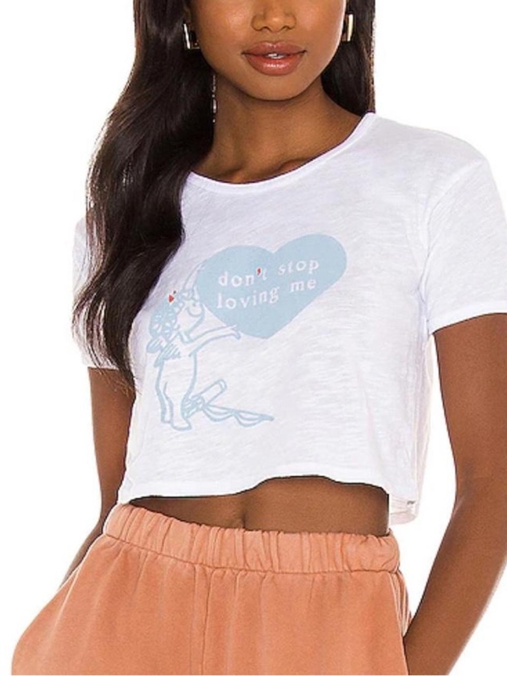 Boys Lie White Graphic Crop Tee with Blue Heart Print - Women's Top